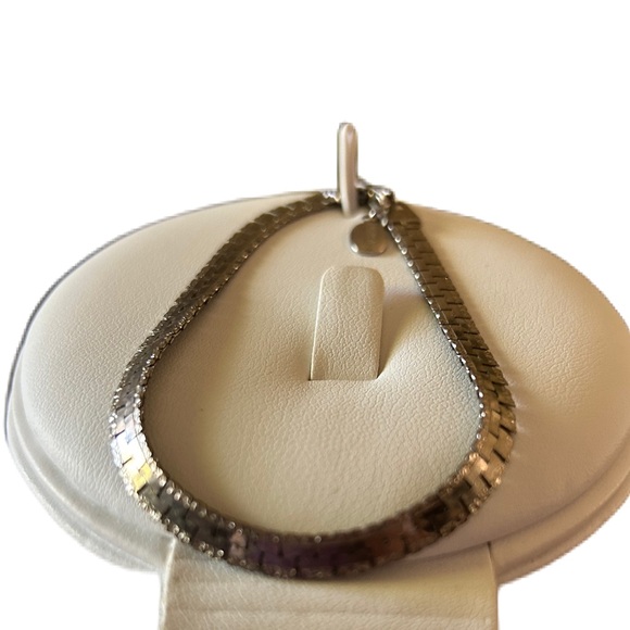 FLAT VINTAGE SILVER TONE PANEL LINK CHAIN BRACELET  7” - Picture 3 of 4